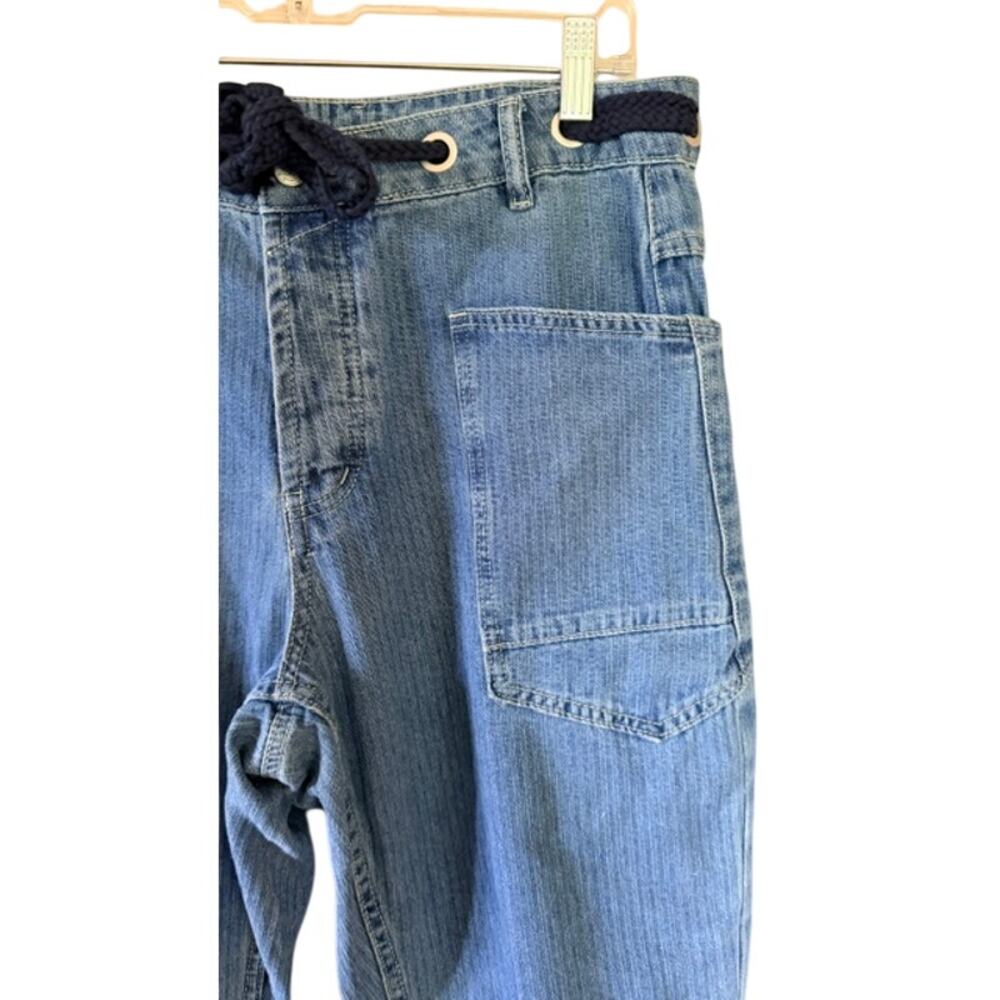 Aaron & Amber NWT Wide Leg Drawstring Jeans Patch Pocket Blue Size Large - Picture 3 of 8
